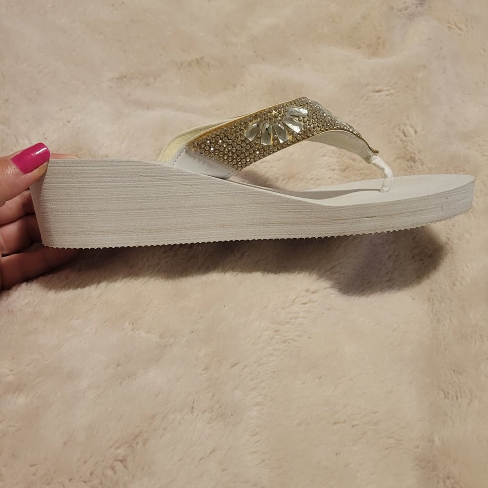 White Wedding Flip Flops Size 6 - Picture 2 of 6